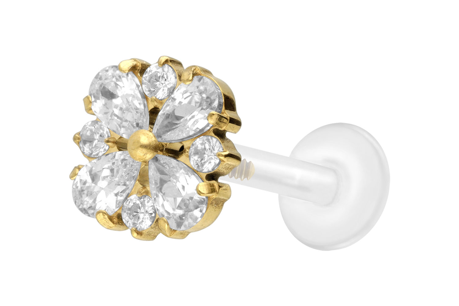 PTFE Labret Piercing mit Innengewinde + Titan-Aufsatz KRISTALLORNAMENT